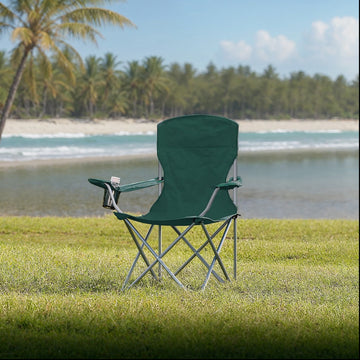 Opvouwbare outdoorstoelen set van 2 met armleuningen en bekerhouder | Groen | 86x54x97 cm