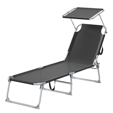 Opvouwbaar ligbed tot 110 kg met verstelbare zonneklep | Zwart | 189x53x28,5 cm