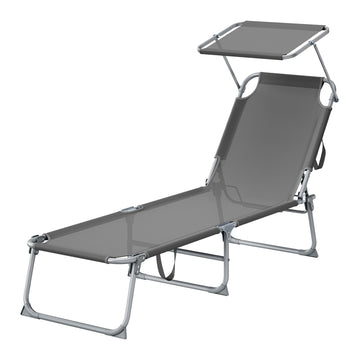 Opvouwbare ligstoel met verstelbare zonnekap tot 110 kg | Grijs | 189x53x28,5 cm