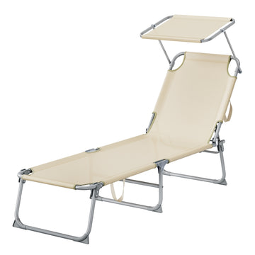 Opvouwbaar ligbed tot 110 kg met verstelbare zonneklep | Beige | 189x53x28,5 cm