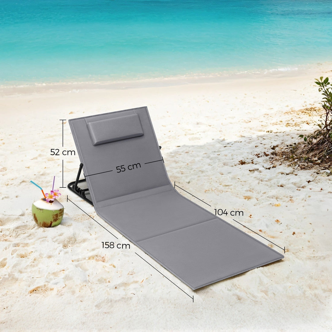 2-delige set strandstoelen - opvouwbaar - staal en oxfordstof - 158 x 55 cm