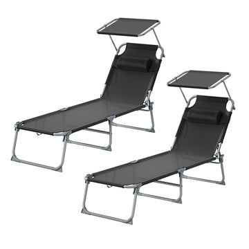 Opvouwbare ligstoelen set van 2 met hoofdsteun | Zwart | 189x53x28,5 cm