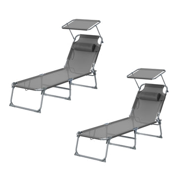 Opvouwbare ligstoel 2-delige set met hoofdsteun | Grijs | 189x53x28,5 cm
