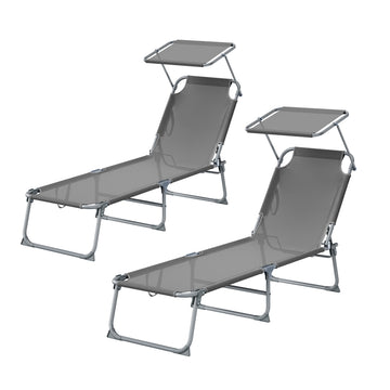 Opvouwbare zonnebedden 2-delige set tot 110 kg | Grijs | 53x189x28,5 cm
