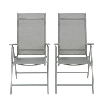 Tuinstoelen 2-delige set, inklapbaar tot 150 kg, metalen frame | Grijs | 70x56x106 cm