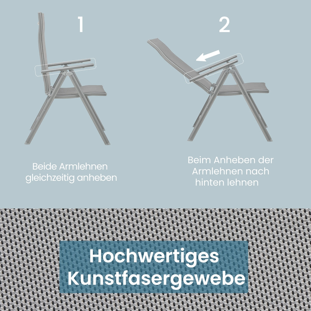 Tuinstoelen 2-delige set, inklapbaar tot 150 kg, metalen frame | Grijs | 70x56x106 cm