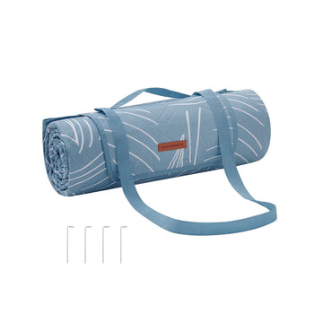 Picknickkleed strandmat - waterdicht, draagbaar, lichtblauw met varenprint - 200 x 200 cm