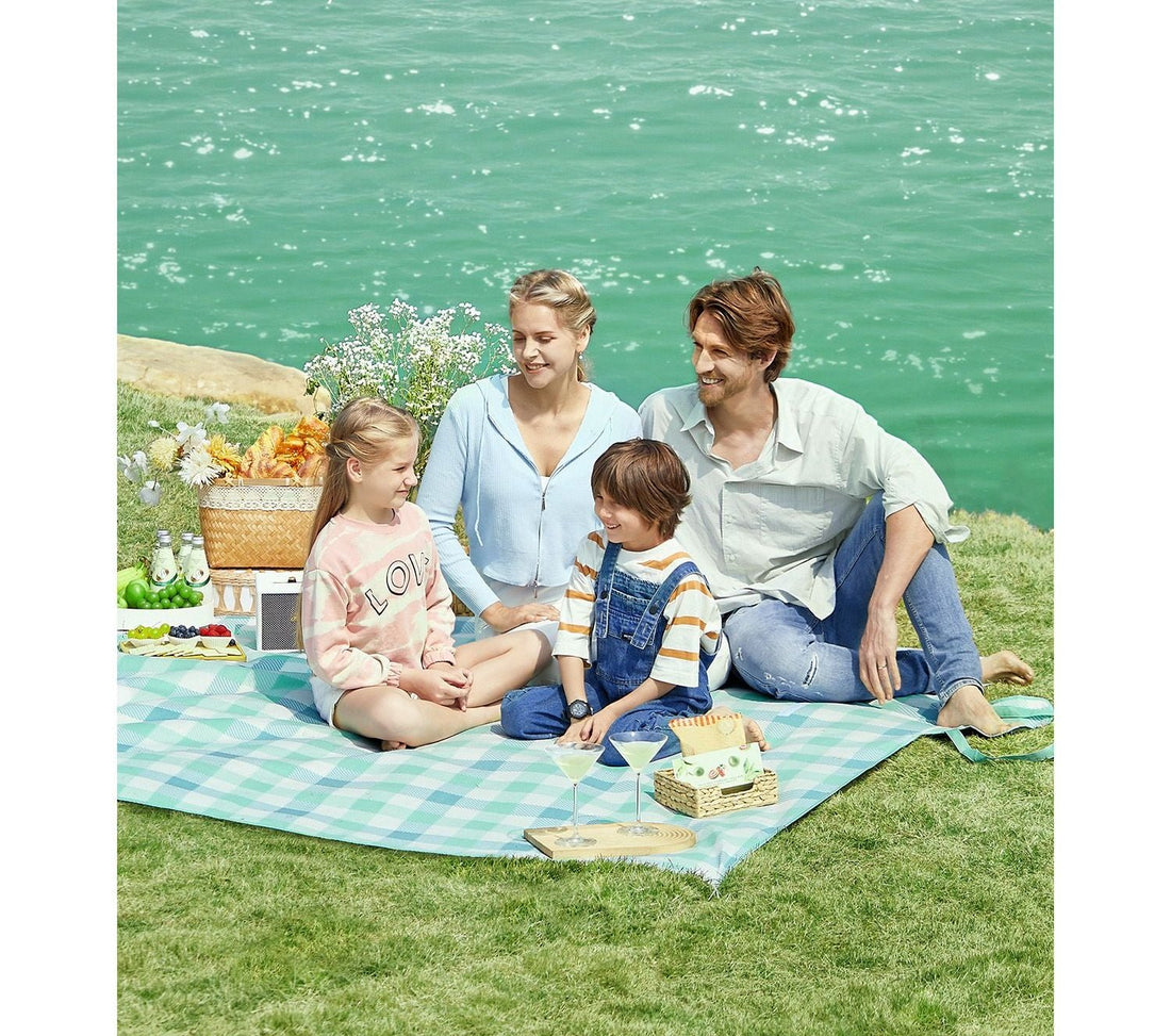 Waterdicht picknickkleed 200 x 200 cm – fluweel, schuimvulling, aluminium coating