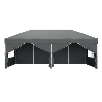 Vouwpaviljoen 6 x 3 m met zijwanden voor tuin | Grijs | 300x600x264 cm