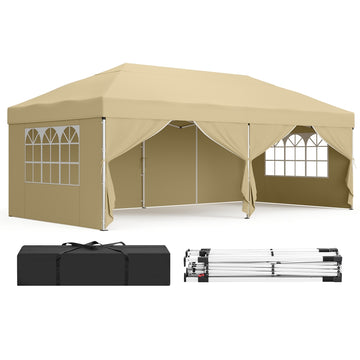 Vouwpaviljoen 3 x 6 m met 6 zijwanden | Beige | 300x600x260 cm
