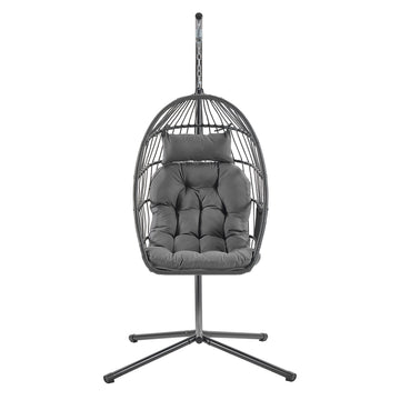 Schommelstoel met frame, opvouwbare hangstoel, hoogteverstelbaar | Grijs | 103x98x195 cm