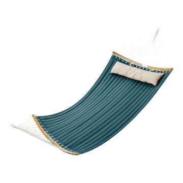 Dubbele hangmat met kussen voor buiten | Blauw-beige