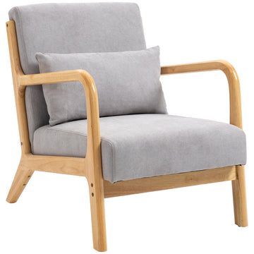 Elegante houten fauteuil met velvetlook | Kleur: Grijs | Afmetingen: 78x61x76 cm