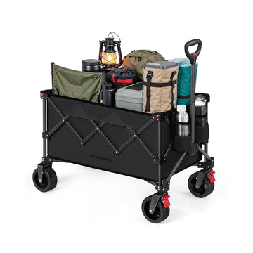 Opvouwbare handwagen met handgreep en 4 afneembare wielen | Inktzwart | 80.8x49.4x93.5 cm