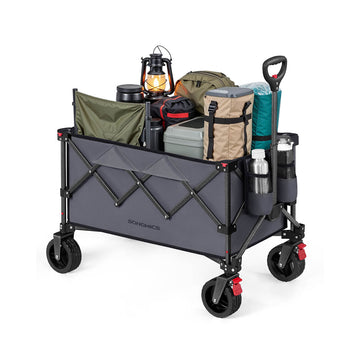 Opvouwbare handwagen met handgreep en 4 afneembare wielen | Leigrijs | 80,8x49,4x93,5 cm