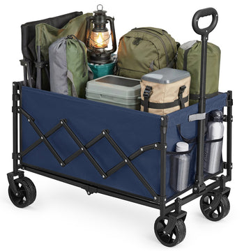 Kleine opvouwbare handwagen tuinwagen compact | Middernachtblauw | 67x42x90,5 cm