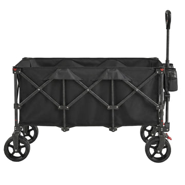 Opvouwbare handwagen met handgreep, bolderkar, 4 afneembare wielen | Zwart | 100x52x98 cm