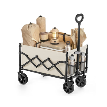 Opvouwbare handwagen met 4 versterkte wielen en handgreep | Sandbeige | 67x42x90,5 cm