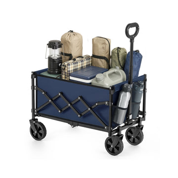 Opvouwbare handwagen met 4 versterkte wielen en handgreep | Middernachtblauw | 67x42x90,5 cm