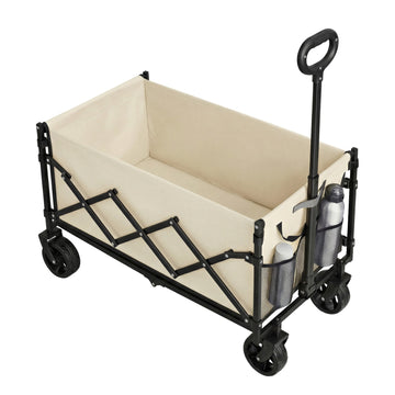 Opvouwbare bolderkar met handgreep en 4 versterkte wielen | Beige | 67x42x90,5 cm