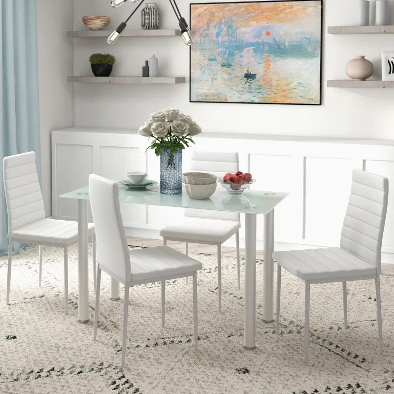 Esstisch-Set mit 4 Stühlen | 5-teilige Essgruppe | Farbe: Weiß | Abmessungen: 60x120x75 cm
