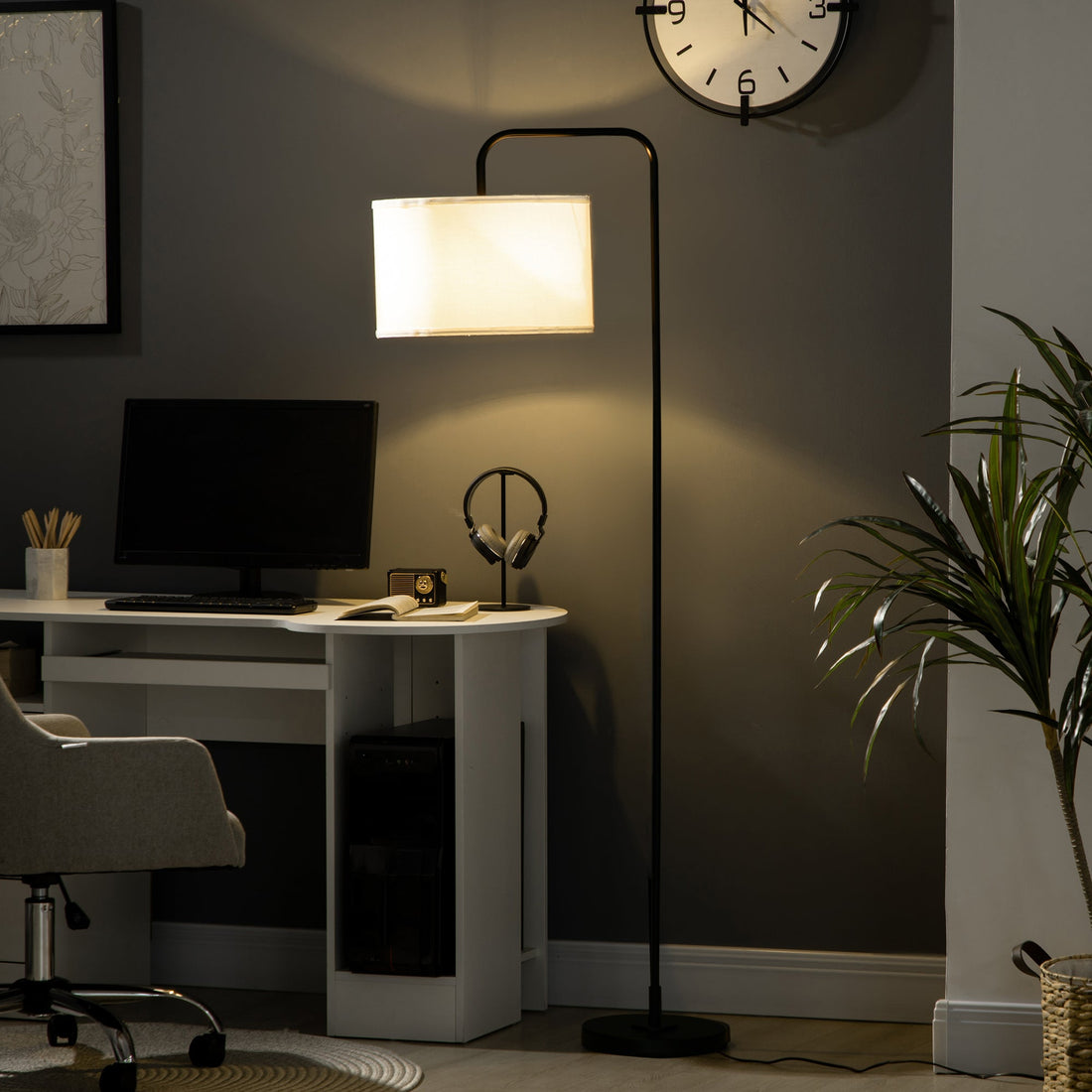 Moderne vloerlamp met stoffen kap - Zwart metaal | Kleur: Zwart | Afmetingen: 38x64x163.5 cm