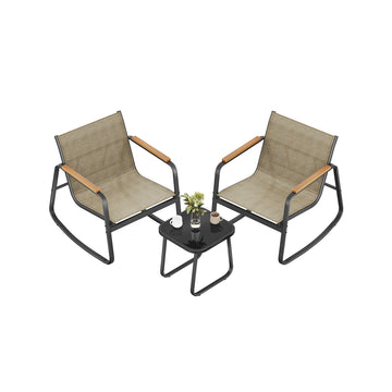 Tuinmeubelset 2 schommelstoelen met bijzettafel | Geelbruin | 61x72,5x72,5 cm | 40x40x42 cm