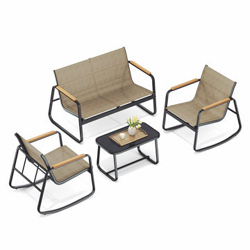 Tuinmeubelset met 2 schommelstoelen en tafel | Geelbruin