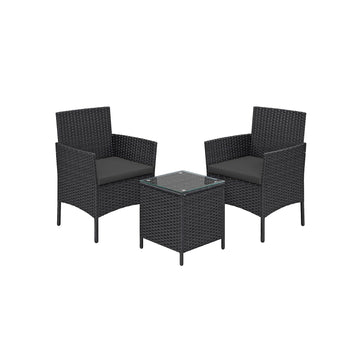 Polyrattan tuinmeubelset grijs, metalen frame, gehard glas, VFT-kussens