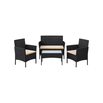 Tuinmeubelset voor buiten - loungeset van rotan - zwart/taupe