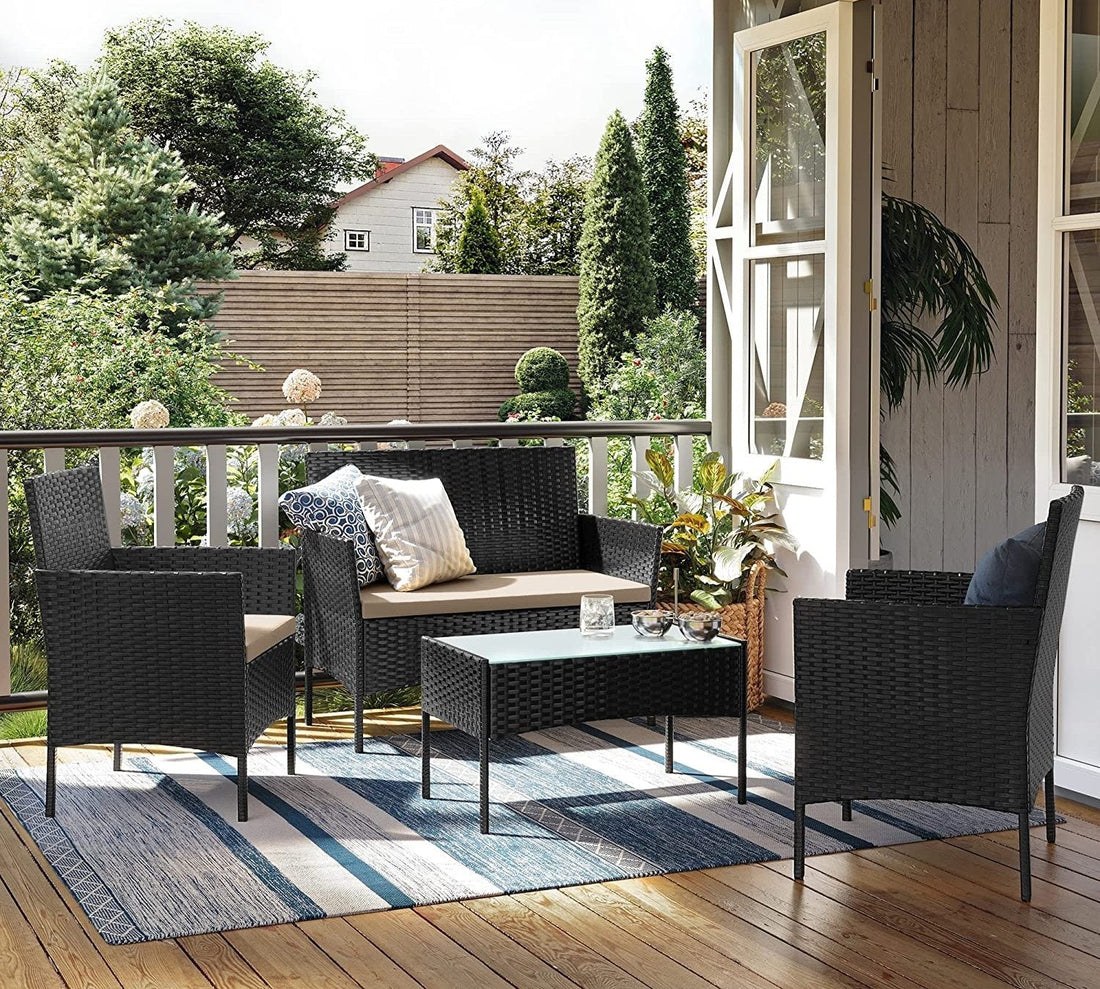 4-teiliges Gartenmöbelset aus PE-Polyrattan – Schwarz/Braun