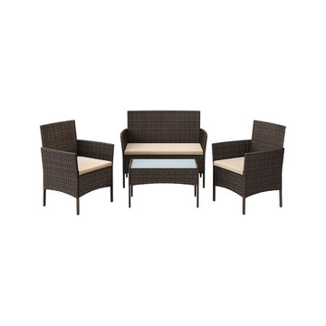 4-delige tuinmeubelset voor balkon – PE-rattan – bruin/taupe