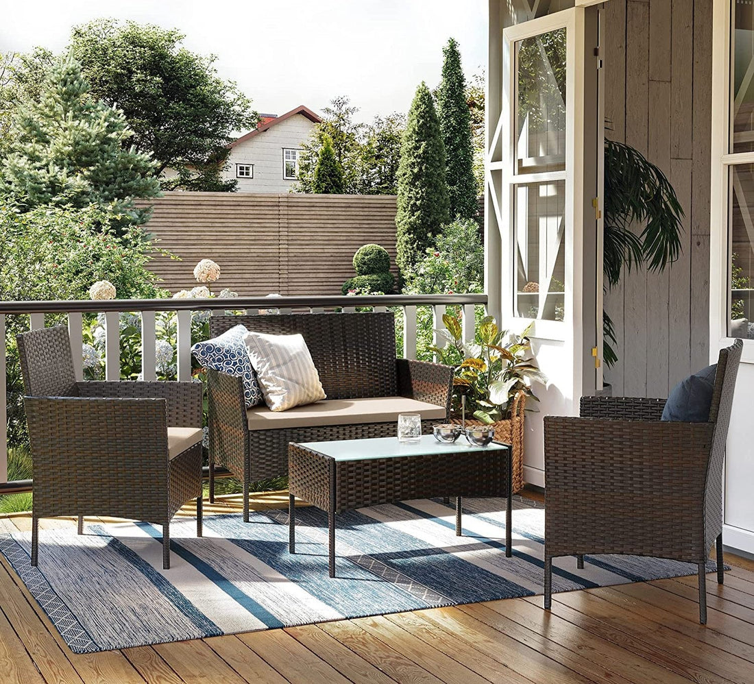 4-teiliges Balkonset mit Gartenstühlen - Metallrahmen - Polyrattan