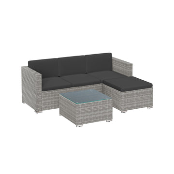 4-delige grijze PE polyrattan loungeset - 173 x 60 x 66 cm