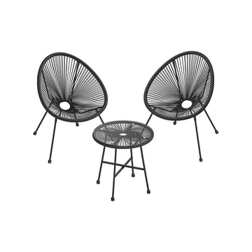 Balkonset met tafel - 3-delig - 2 stoelen - zwart