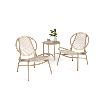 3-delige loungeset voor buiten - PE & staal - bruin - stoel 68x74x78 cm, tafel 50x45 cm