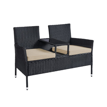 3-delige tuinset met bank - stalen frame - 65x131x84 cm - zwart-taupe