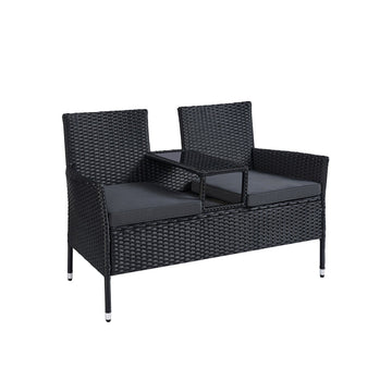 4-delige tuinbankset - buitenbank - staal - PE-wicker - glas - 65x131x84 cm