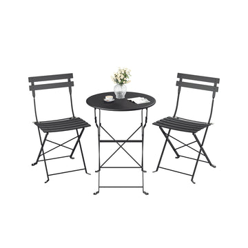 Tuinmeubelset met 1 klaptafel en 2 klapstoelen | Inktzwart | 55,5x55,5x71 cm