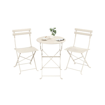 Tuinmeubelset met 1 klaptafel en 2 klapstoelen | Cappuccinobeige | 55,5x55,5x71 cm