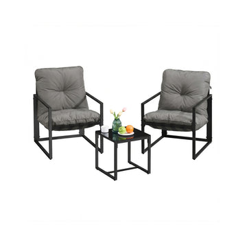 3-delige tuinmeubelset met 2 stoelen, 1 tafel en 1 bank | Grijs | 68x60x67 cm