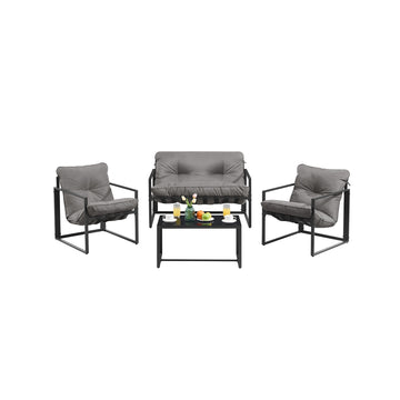 4-delige tuinmeubelset met 2 stoelen, tafel en bank voor balkon | Grijs