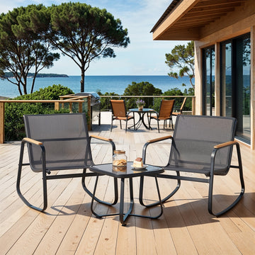 Tuinmeubelset 2 schommelstoelen met tafel | Inktzwart | 60,8x73x76 cm
