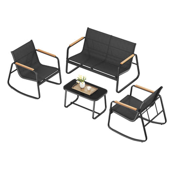 Tuinmeubelset met 2 schommelstoelen, tafel en tuinbank | Zwart