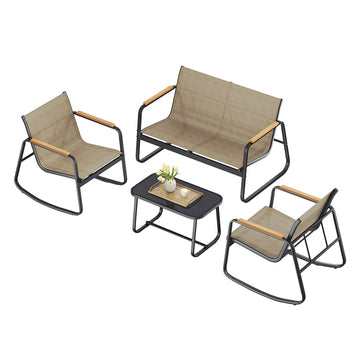 Tuinmeubelset met 2 schommelstoelen en tafel | Bruin | 70x40x42 cm
