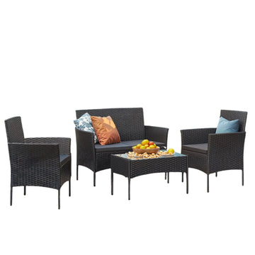Tuinset balkon & tuin - PE-rotan - 54,5x56,5x81,5 cm stoel, 54,5x99x81,5 cm bank