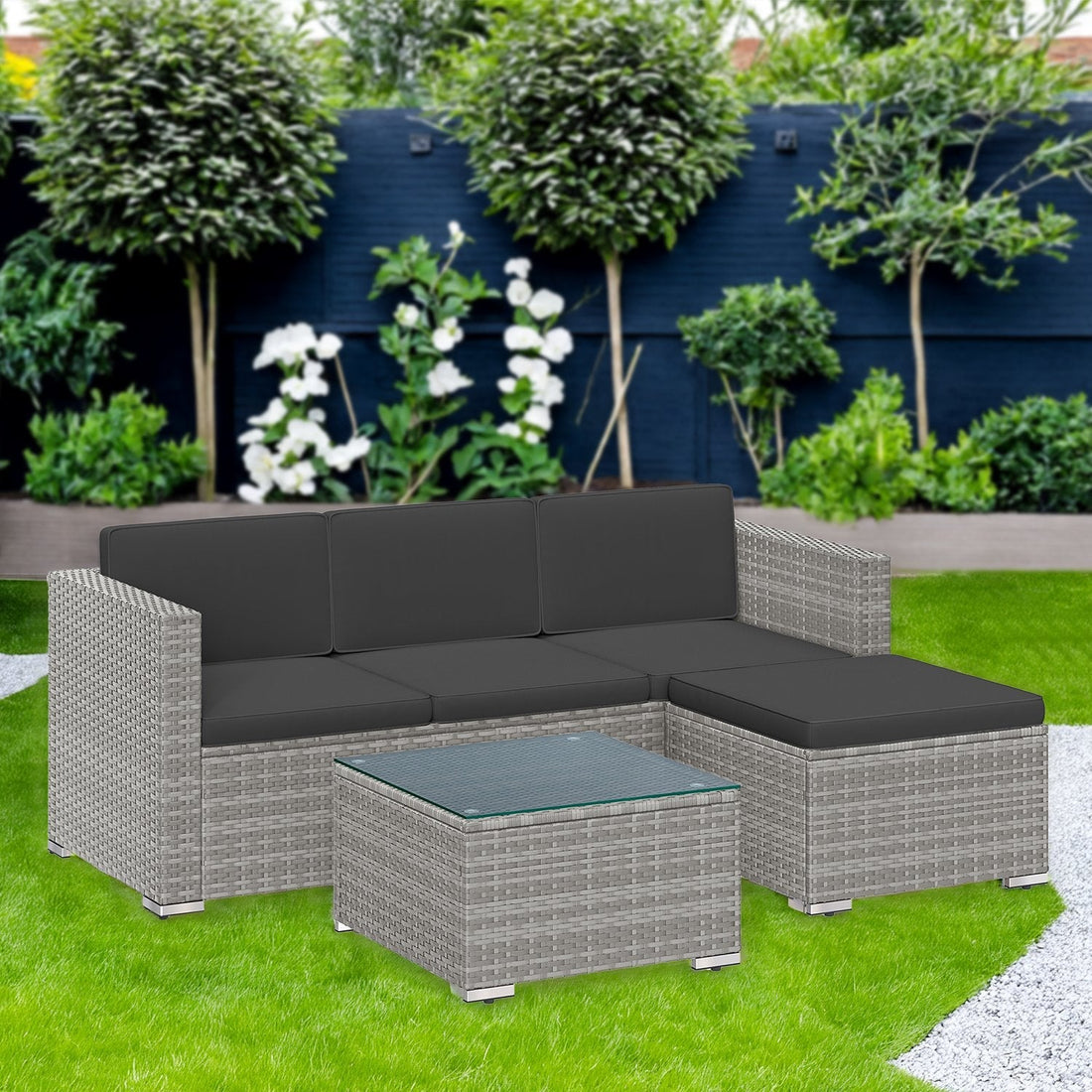 Tuinmeubelset voor balkon/terras - PE-polyrattan - bank 173 cm - inclusief kussens