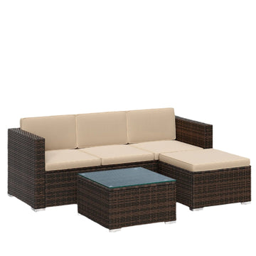 4-delige tuinmeubelset - loungeset balkon - met kussens - 3-zitsbank & tafel