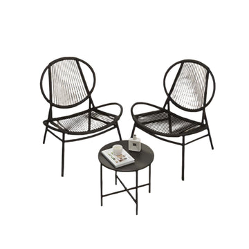 3-delige balkonset - tuinsset - polyrattan - zwart - tafel 50x45 cm
