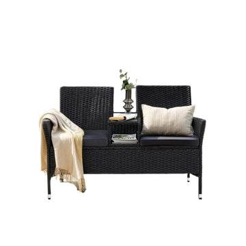 Tuinbankset voor buiten - balkonmeubels - PE-polyrattan - schuimvulling - 65 x 131 x 84 cm